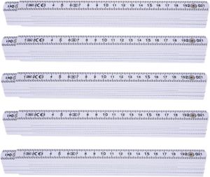 5x Premium Zollstock 200 cm - Gliedermaßstab - Meterstab weiß, UV-resistente Druck / mit stabilem Drehgelenk