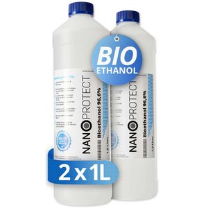 Nanoprotect Bioethanol 96,6% | 2 x 1 Liter | Flüssiger Ethanol Brennstoff für Indoor Kamin und Tischfeuer | Reiner Ethylalkohol als Lösungsmittel | e …