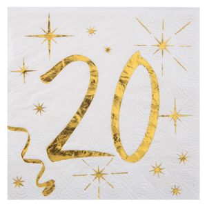 Cocktailservietten mit Jahreszahl zum Geburtstag in Gold, 12.5x12.5cm, 3-lagig, 20 Stück, Alter:20
