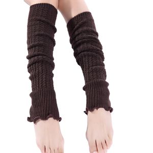 Mode Frauen Einfarbig Kniehohe Gestrickte Beinlinge Gefaltete Lange Yoga Socken-Kaffee