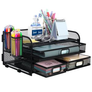 Schreibtisch Organizer Ablage, Schreibtischorganizer mit 2 Stifthalter, 3 Etagen Datei-Organizer für Büro, Schule