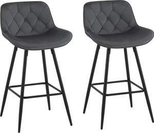 EUGAD Barhocker 2er Set, mit Rückenlehne&Samtbezug, Metallbeinen, Dunkelgrau