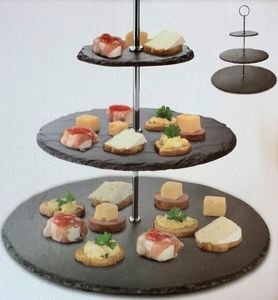 Etagere mit 3 Schieferplatten und Metallstab