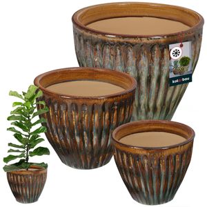 KOTARBAU® Keramik Blumentopf 3er Set Höhe 21/26/30 cm Blumenübertopf Honigfarbe Keramik glasiert & frostsicher Sukkulenten Topf Keramik Übertopf Orchideen Kakteen Topf Flower Pots Übertopf Set