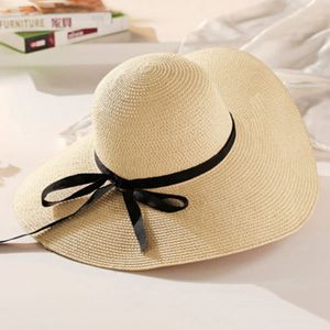 Sun Hats Faltbarer Bowknot mit großer breiter Krempe Stroh Damenhüte Summer Beach Cap, Damen Strohhut Sommerhut UPF 50 + mit Sonnen Shade breite Krempe