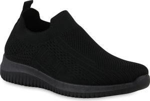 VAN HILL Damen Slip Ons Sportschuhe Sportliche Strick Profil-Sohle Schuhe 841678, Farbe: Schwarz, Größe: 42