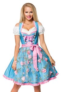 Dirndline Damen Dirndl mit Blumenschürze Trachtenkleid Oktoberfest Fasching Partykleid Karneval, Größe:XL, Farbe:blau/pink
