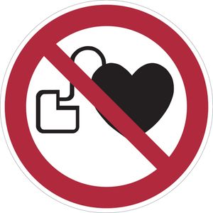 Dreifke® Alu-Schild, geprägt "Kein Zutritt für Personen mit Herzschrittmachern oder implantierten Defibrillatoren", Ø20cm, 1 Stück, Gebotszeichen (P007) gem. ISO 7010