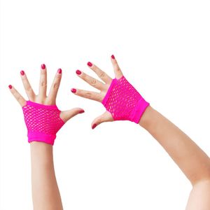Oblique Unique Netzhandschuhe kurz fingerlos Party Karneval Fasching - neon pink
