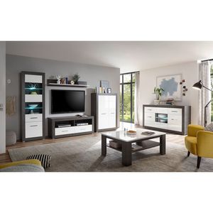 Wohnwand Set mit Sideboard & Couchtisch inkl. LED ETON-61 in Dark Concret Nb. & Hochglanz weiß, B/H/T ca. 335/198/45 cm