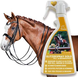 Glitzerspray für Pferde Gold, Mähnenspray & Pferdepflege für Fell- und Schweif 500 ml (21,60 EUR / l)
