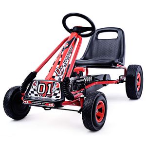 COSTWAY Go Cart s nastavitelným sedadlem, Go Cart s ruční brzdou, šlapací autíčko do 30 kg, šlapací vozík, šlapací vozidlo, dětské vozidlo pro děti od 3 do 6 let červená barva