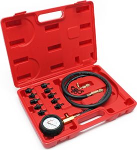 Wiltec Öldruckprüfer 12-teilig, 0-10 bar, Öldruckmesser mit Schlauch, Öldrucktester für Pkw und Lkw, Druckprüfer Motoröl, Messgerät Prüfgerät im Koffer