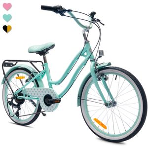Dětské kolo od 6 let 20palcove Dětské kolo Dívčí kolo s 6 rychlostmi Simano Heart Bike světlá máta Sun Baby