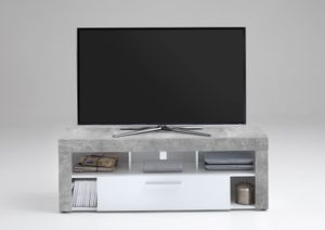 FMD furniture 271-001 TV/HiFi Lowboard in Ausführung Beton Light Atelier/Weiß, Maße 150 x 53 x 41,5 cm (BxHxT)