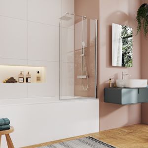 EMKE 90x140cm Duschtrennwand für Badewanne Faltwand Duschabtrennung Badewannenaufsatz NANO einfach-Reinigung Beschichtung
