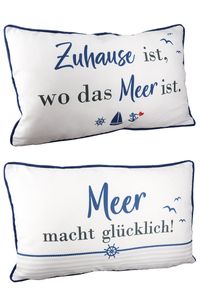 GILDE Kissen, rechteckig, "Wellenglück", Spruch, Polyester, weiß, , 2fach sortiert, B. 50 cm, H. 30 cm 51986