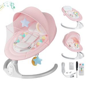 Babywippe Elektrische Babyschaukel Babyliege 5 Schwingungsamplituden Musik Timing und Schaukelbewegung Ab der Geburt, rosa
