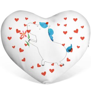 Mr. & Mrs. Panda Herzkissen Einhorn Blume - Weiß - Personalisierte Geschenke, Geschenk, Dekokissen, Pärchen, Freund, Unicorn, Pegasus, Einhorn Deko, Einhörner, Herzform