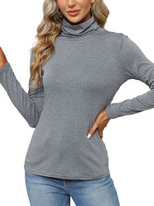 Damen Rollkragenpullover Basic Tops Casual Tops Langarm Shirts Arbeit Elegantpullover Grau,Größe XL