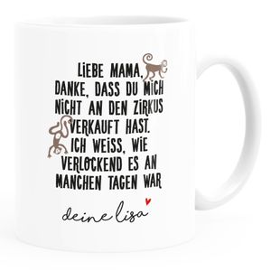 Kaffee-Tasse Geschenk für Mama Tochter Sohn Spruch lustig personalisiert mit Name Kinder Moonworks® Uni-Weiß Keramik-Tasse