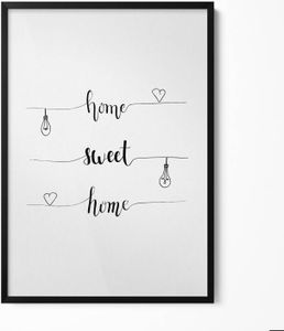 Inschrift an einer Wohnung „Home, sweet home“– Wandbild mit Rahmen – Gerahmtes Bild  – Wanddekoration – 70x100 cm –  Schwarz Rahmen