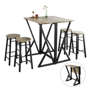 SoBuy OGT24-N 5dílný jídelní set jídelní stůl se 4 židlemi skládací stůl jídelní skupina kuchyňský stůl dřevěný stůl skládací v industriálním vzhledu