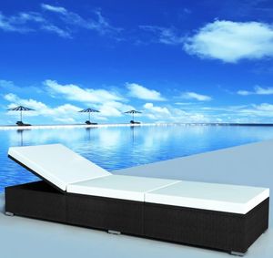 Möbel Sonnenliege mit Auflage Poly Rattan Schwarz - Gartenliegen 44404