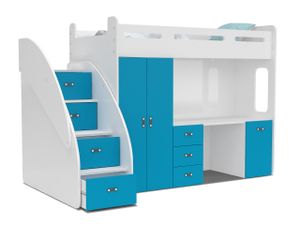 MEBLITO Kinderbett Bonini Plus Etagenbett Hochbett mit Schreibtisch 80x200 Blau
