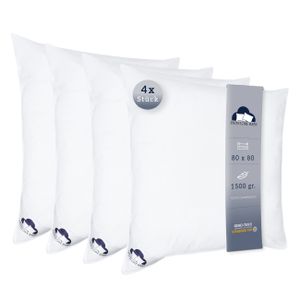 4er Set Kopfkissen 80x80 cm Füllung - 1500 Gramm Feder, Gänsefedern 100% Natur Kissen Bezug aus 100% Baumwolle Federkissen, Nachkissen, pillow