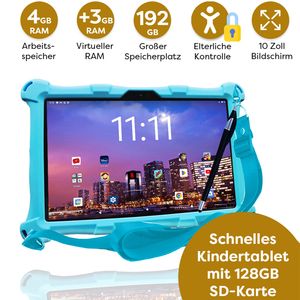 AngelTech Kindertablet XL PRO II - Android 13 - 4+3 GB RAM - 64+128 GB - Octa-Core-Prozessor - Schnelles 10" Kindertablet -Elterliche Kontrolle - Blau