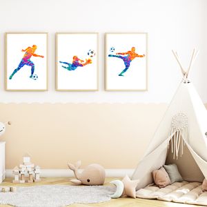 Farbenfrohe Fußballspieler 3er Set Kinderzimmer Fußball Bilder DIN A4 Poster Babyzimmer Wandbilder Dekoration