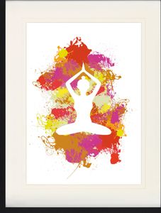 Silhouetten Gerahmtes Bild Mit Edlem Passepartout | Wand-Bilder | Im Bilderrahmen - Yoga Lotos Pose, Farbkleckse (80 x 60 cm)