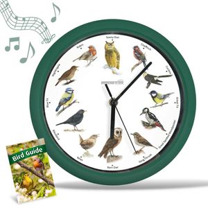 Starlyf Birdsong Clock - Wanduhr - Uhr mit natürlichen Vogelstimmen, 25x25cm, batteriebetrieben, grün