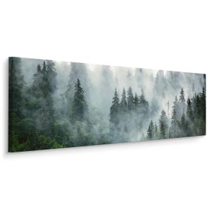 Muralo Panoramabild Canvas Nebliger Wald Bäume Natur Landschaft 3D Wandbild Br. 145 cm x Hö. 45 cm