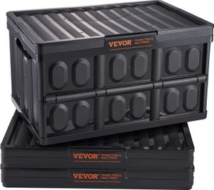 VEVOR sada 3 profesionálních skládacích boxů o objemu 45 l z PP přepravní box s víkem skládací úložný box s rukojetí stohovatelné boxy úložný box skládací boxy stohovací boxy pro skladování a přepravu