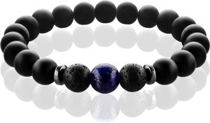 FABACH Spirituals Chakra Perlenarmband mit 8mm Lapis Lazuli-Perle, Lavastein und Onyx-Naturstein (schwarz) - Yoga Armband aus 21 Heilsteinen - Energiearmband für Damen und Herren