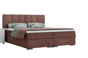FURMEB24 - LIVIO 120 x 200 cm- Postel se dvěma zásuvkami - Čalouněná postel s dřevěným rámem - Manželská postel s vysokým čelem - Monolit - Světle hnědá barva