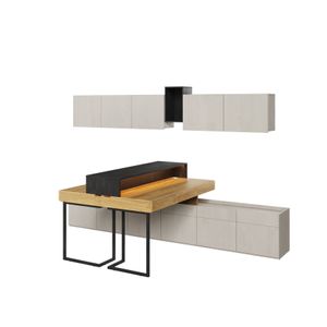 MINIO Zwei-Personen Büromöbelset FELIX S4A 7-Teiling Möbelset | Hikora Natural / Silk Flou Farbe mit Stahlbeinen