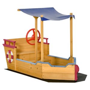 Outsunny Sandkasten Schiff Design Matschekiste aus Holz Segelschiff Piratenschiff für Kinder 3-8 Jahre Orange 160 x 70 x 103 cm