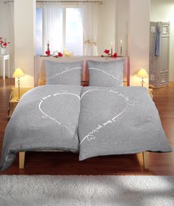 Bettwäsche 135x200 cm und 80x80 cm Mikrofaser Bettbezug Fotodruck modern, Farbe:Partner Love you grau, Größe:4 teilig 135x200 cm