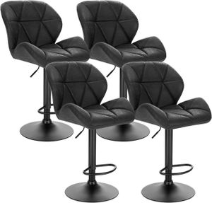 WOLTU Sada 4 barových stoličiek Barová stolička s operadlom, výškovo nastaviteľná, otočná, imitácia kože a ocele Farba: čierna