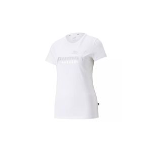 PUMA Damen T-Shirt - ESS+ Metallic Logo Tee, Rundhals, Kurzarm, uni Weiß S