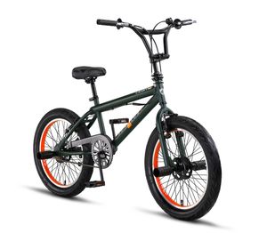 Licorne Bike Jump Premium BMX 360° Rotor-System, 4 Stahl Pegs, Kettenschutz, Freilauf, Farbe:Schwarz/Lime, Stil:Freestyle-Fatbike
