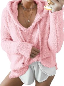 Frauen Fuzzy Casual Sweatshirt Langarm Plš¹sch Kapuze Pullover Tops Fleece Pullover Pullover,Farbe: Pink,Gr??e:XL