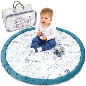 Bodenkissen Kinder 100 cm - Kuschelecke Kinderzimmer Boden Matratze Rund Krabbeldecke für Baby Gepolstert Wassertiere