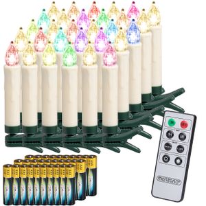 Monzana LED Weihnachtsbaumkerzen Kabellos Warmweiß Bunt 20er 30er 40er Set Batterie Timer Dimmbar Fernbedienung Christbaumkerzen Tannenbaumkerzen, Anzahl/Farbe:30er / mehrfabrig + Batterien