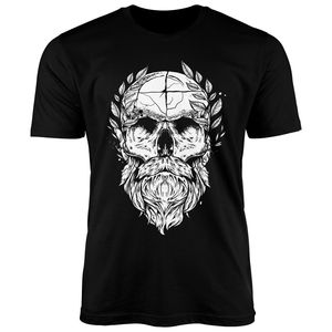 Neverless® Herren T-Shirt Totenkopf mt Bart Lorbeer Beard Skull Printshirt Fashion Streetstyle schwarz XXL