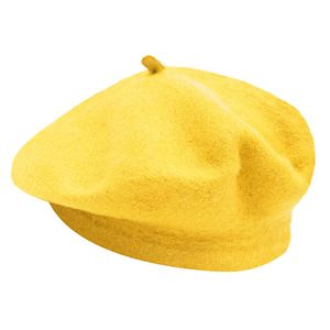 Dámský baret Klasická francouzská čepice Vlněný klobouk baret čepice Vintage - žlutá