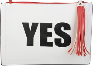 styleBREAKER Clutch mit YES und NO Print, Quasten Anhänger am Reißverschluss, Armschlaufe und Umhängegurt, Damen 02012078, Farbe:Rot / Weiß